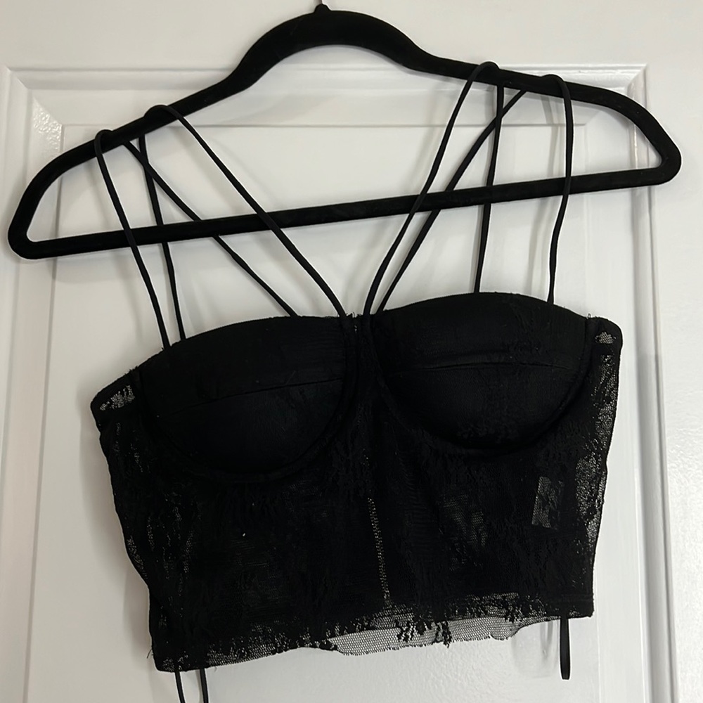 Black lace crop top